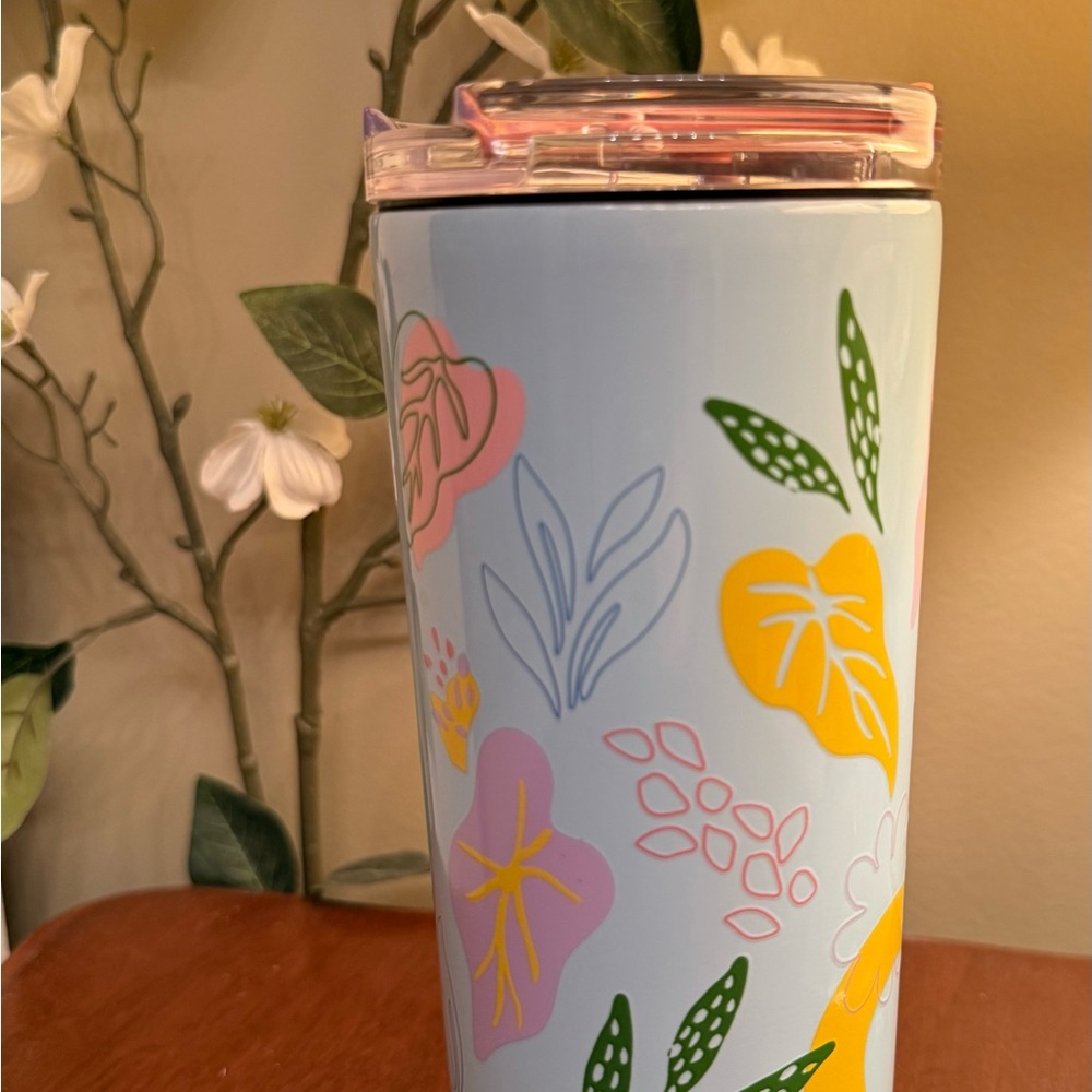 DAVIDsTEA Pastel Floral Travel Tumbler - Light Blue and Yellow